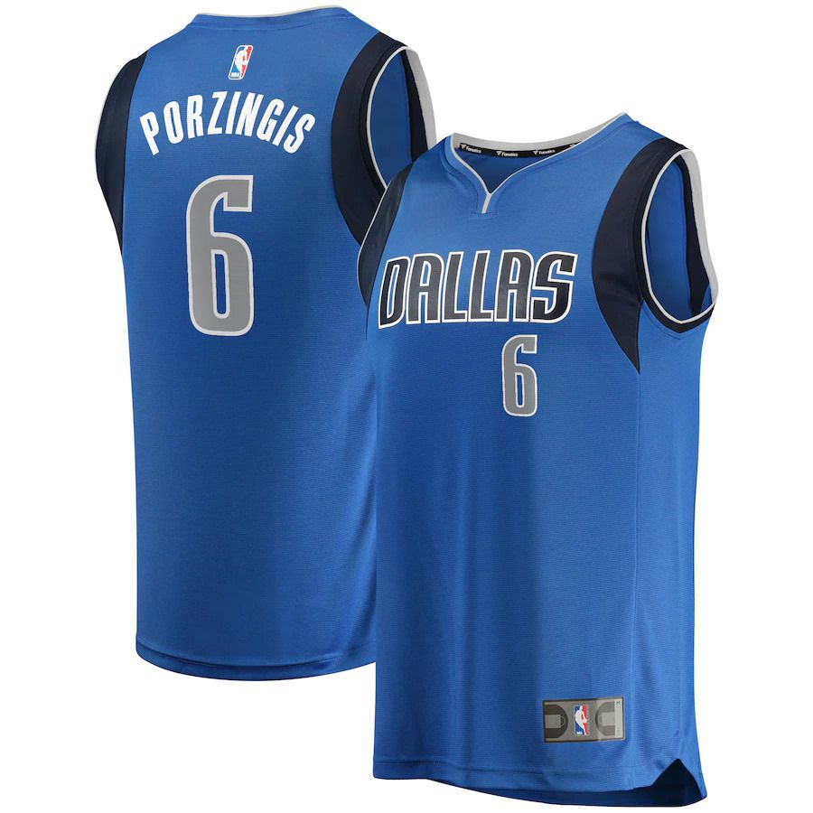 Men Dallas Mavericks 6 Kristaps Porzingis Fanatics Branded Blue Fast Break Replica Player NBA Jersey